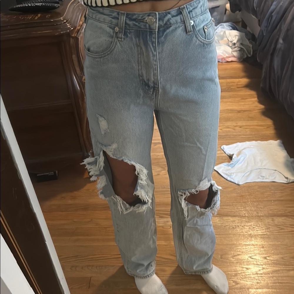Edikted Light Blue Distressed Women Jeans